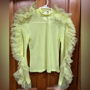 ruffled and tulle blouse yellow neon